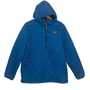 Kids LL Bean Teal Quilted Quarter Zip Hooded Pull Over Jacket Chore Coat Size 18